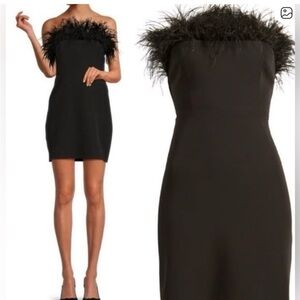 Sam Edelman Black Strapless Dress with Feather Accent